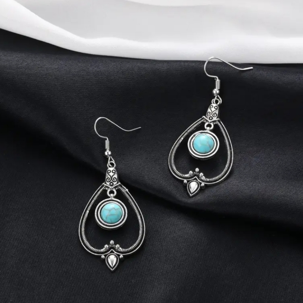 Bohemian Turquoise Silver Earrings - Picture 2 of 6